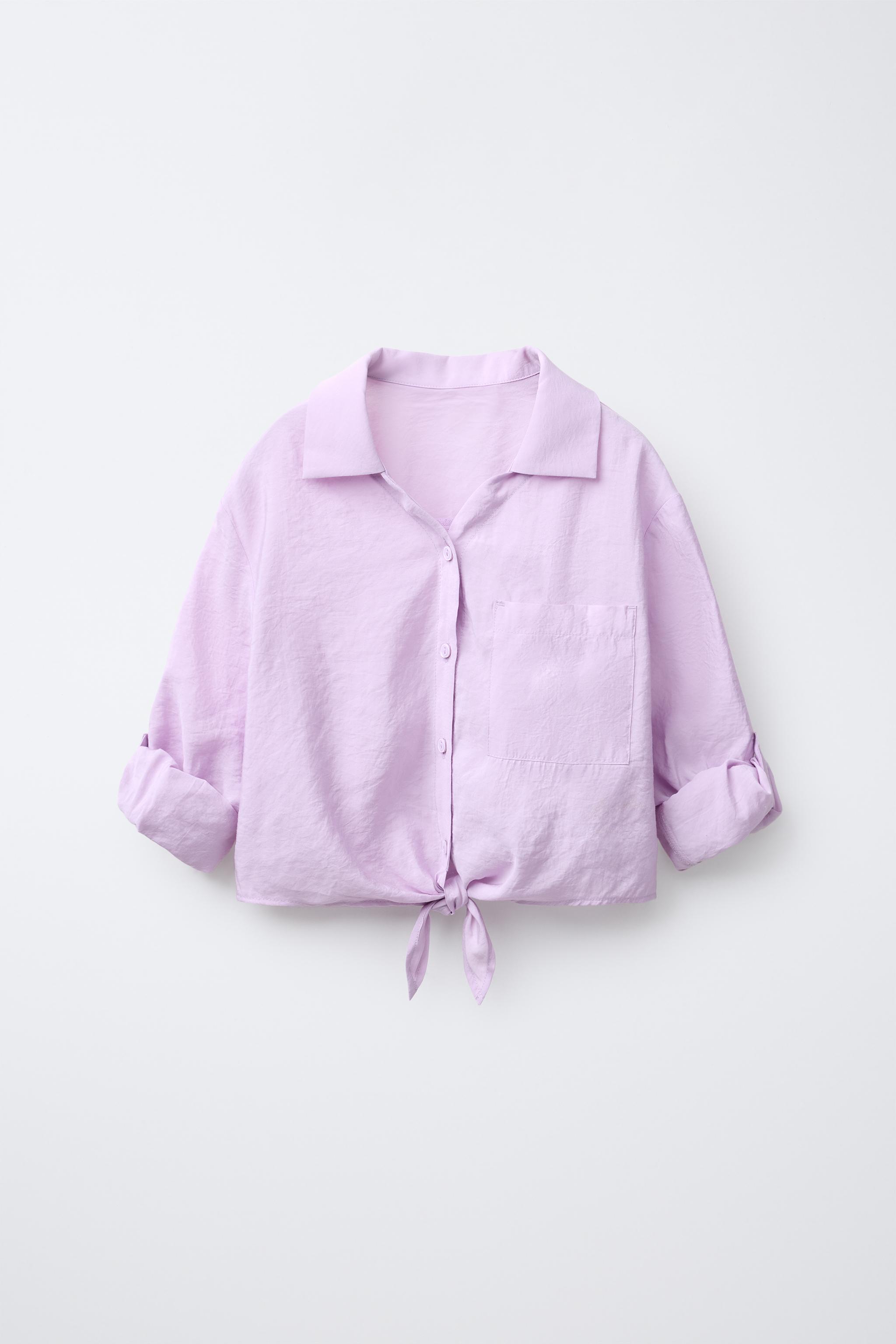♡k♡ KNOTTED FLOWY SHIRT - Light mauve | ZARA United States