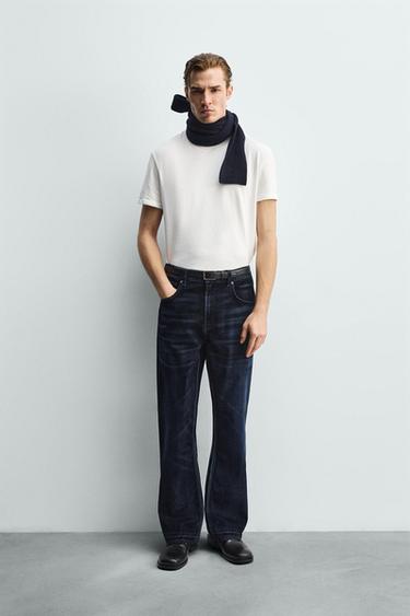 Zara FLOCKED FLARE FIT JEANS - Blue