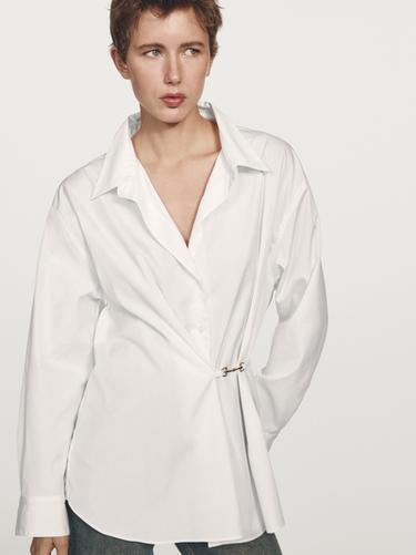 Zara 100% cotton poplin shirt with metallic detail - White
