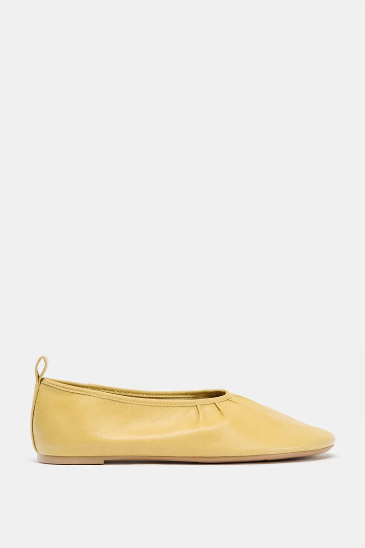 RUFFLED LEATHER BALLET FLATS Yellow ZARA New Zealand