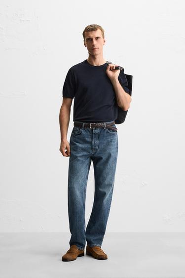 VISCOSE BLEND KNIT T-SHIRT - Navy blue by Zara
