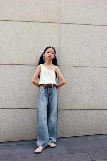 Zara 不對稱串珠針織上衣 - 裸色