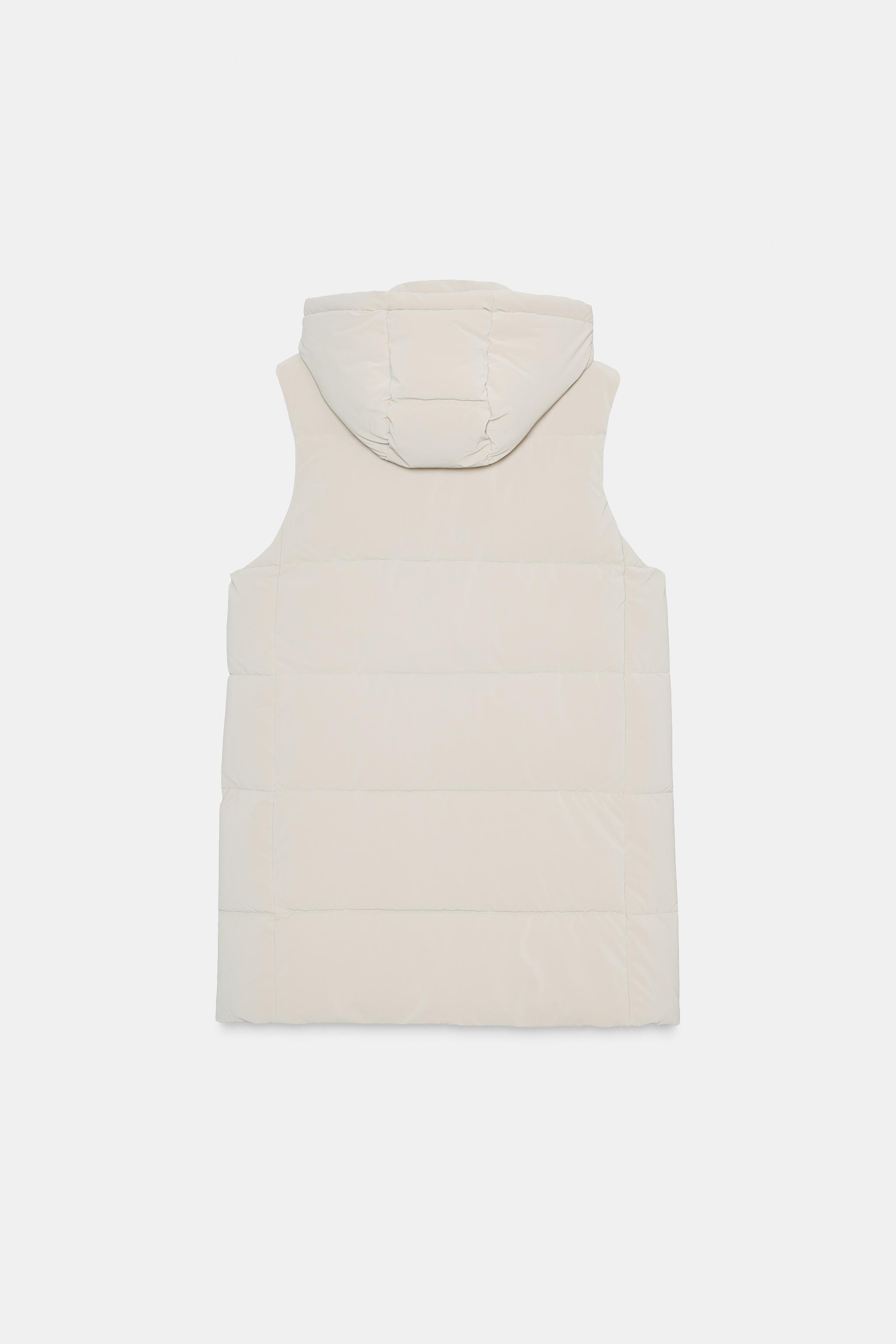 フード付きロングキルティングベスト - エクリュ | ZARA Japan