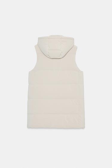 LONG QUILTED GILET WITH HOOD - Ecru by Zara - Image 7