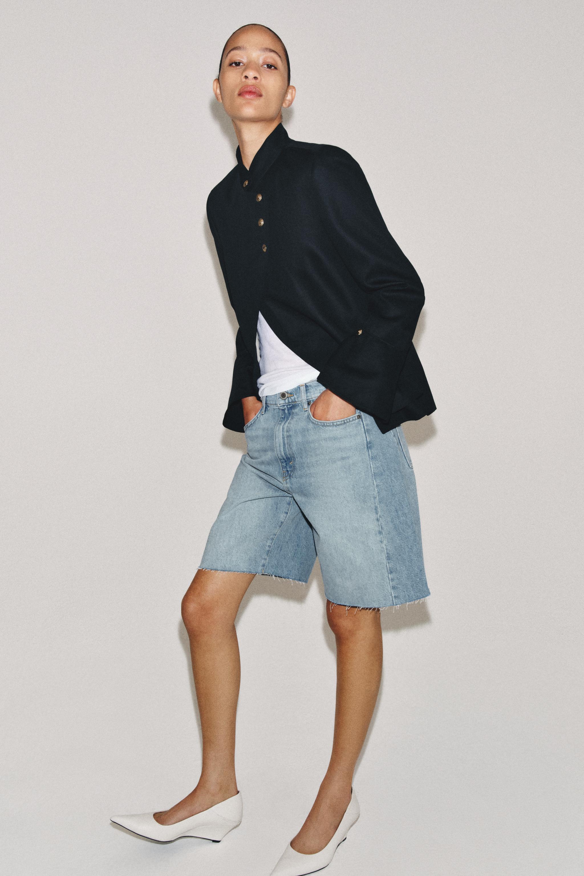 ZW COLLECTION RELAXED FIT MID-RISE DENIM SHORTS - Light blue