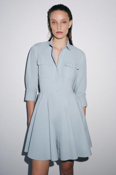 VESTIDO CAMISEIRO PLISADO ZW COLLECTION - Azul claro de Zara