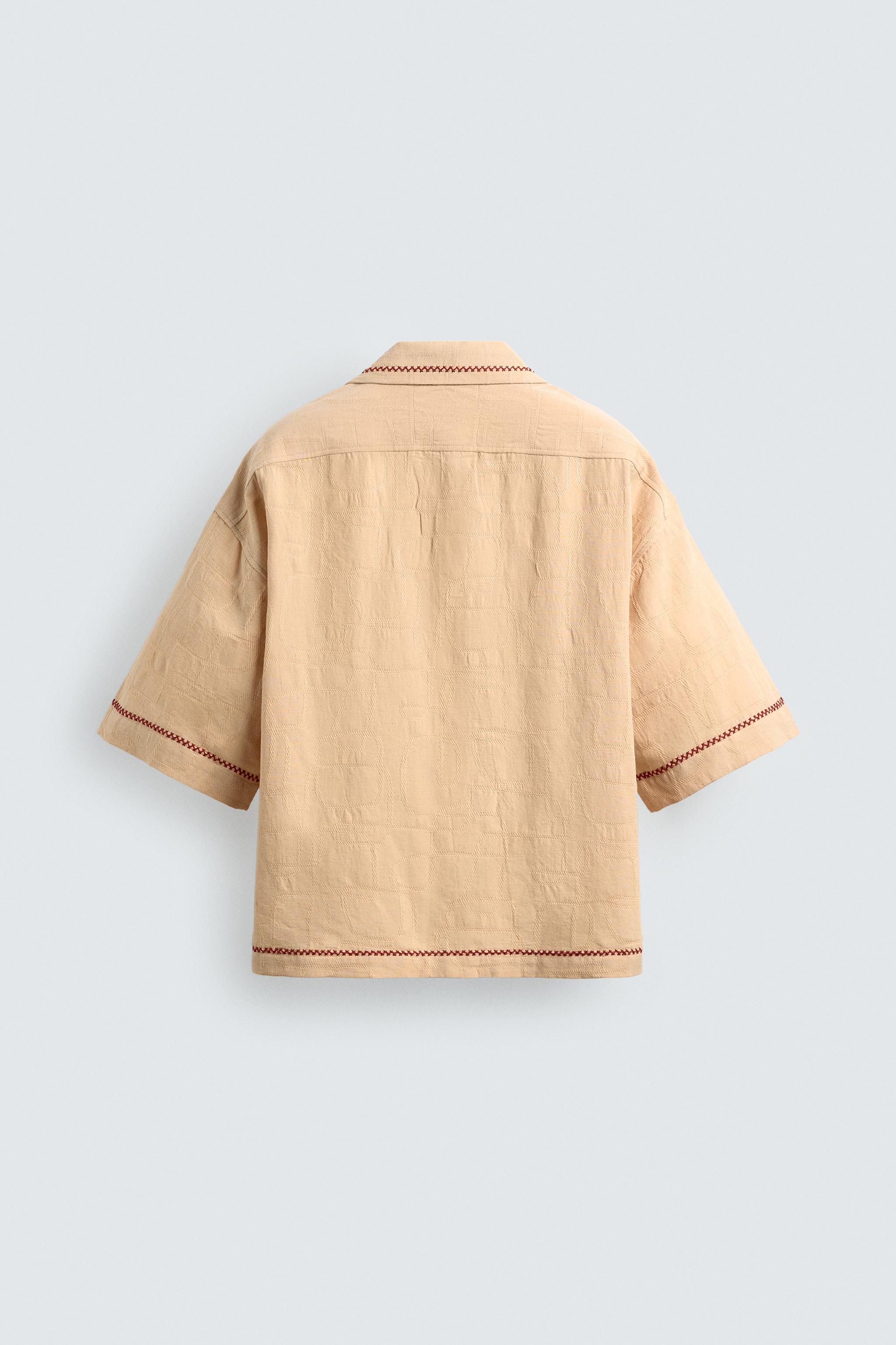 EMBROIDERED JACQUARD BOXY FIT SHIRT - Sand | ZARA United States