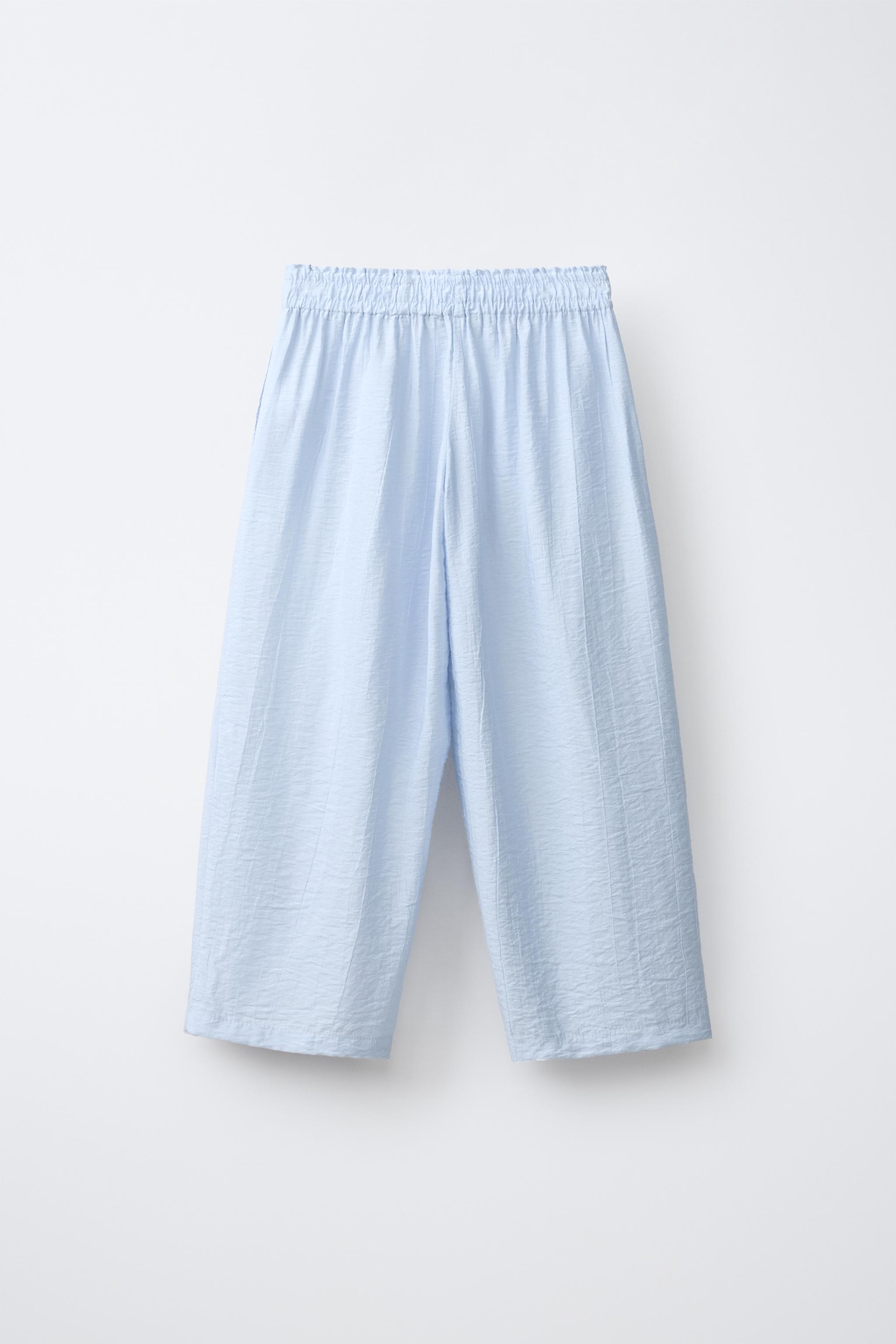 WRINKLE LOOK WIDE LEG PANTS — Pastel blue (alternate view)