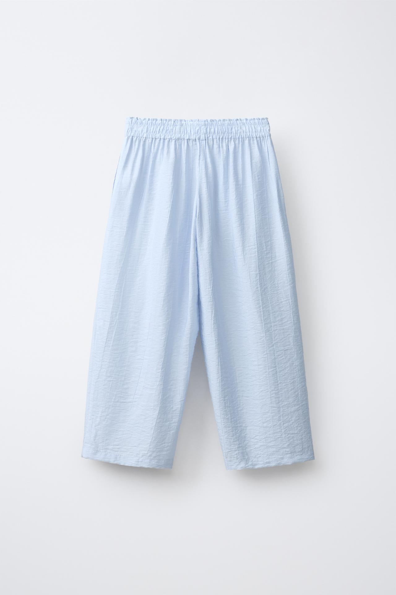 WRINKLE LOOK WIDE LEG PANTS — Pastel blue