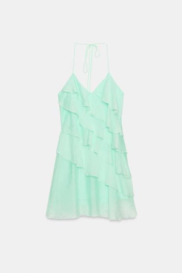 ROBE COURTE À VOLANTS - Vert menthe clair de Zara - Image 5