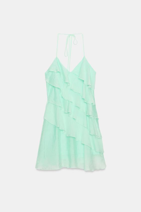 zara green ruffle dress RUFFLED MINI - Light mint Maxi dress