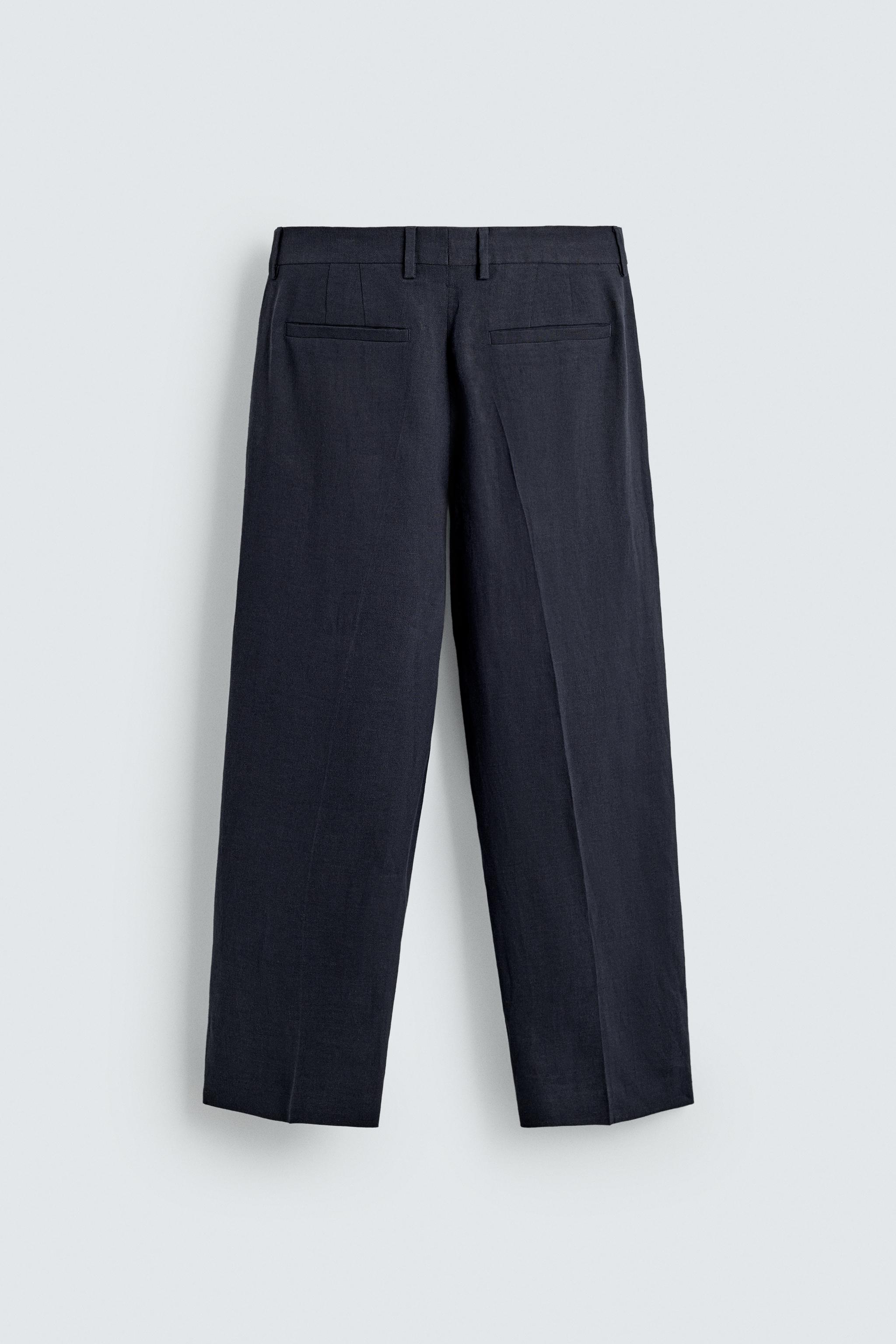LINEN COTTON BLEND PLEATED SUIT PANTS