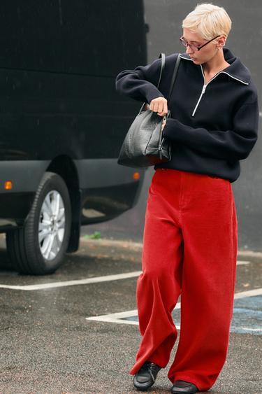 WIDE-LEG CORDUROY TROUSERS - Red by Zara