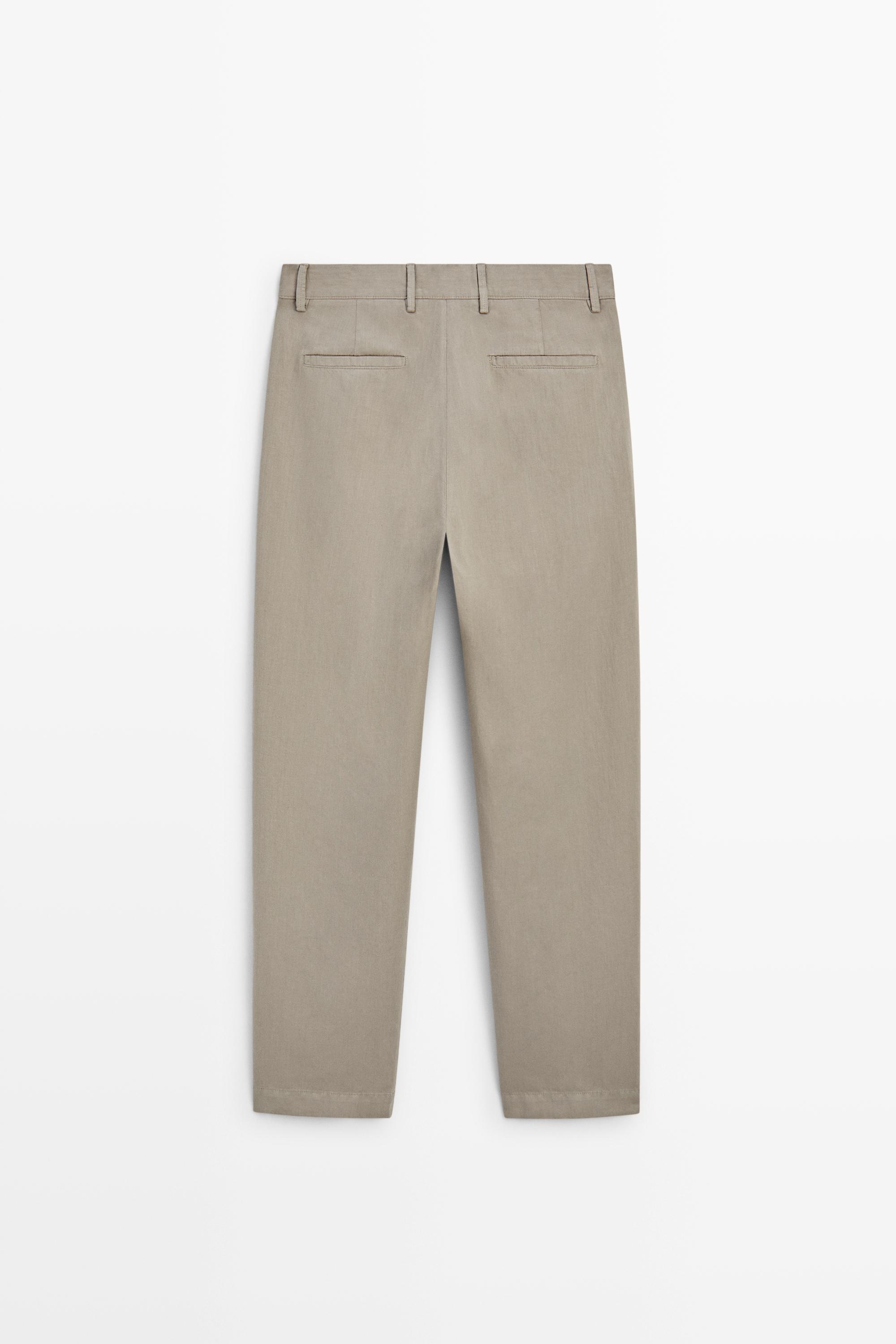 Pantalon straight à pinces en lin et coton