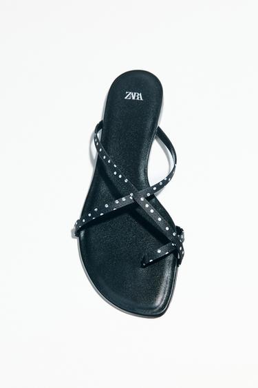 Zara POLKA DOT STRAPPY SANDALS - Black