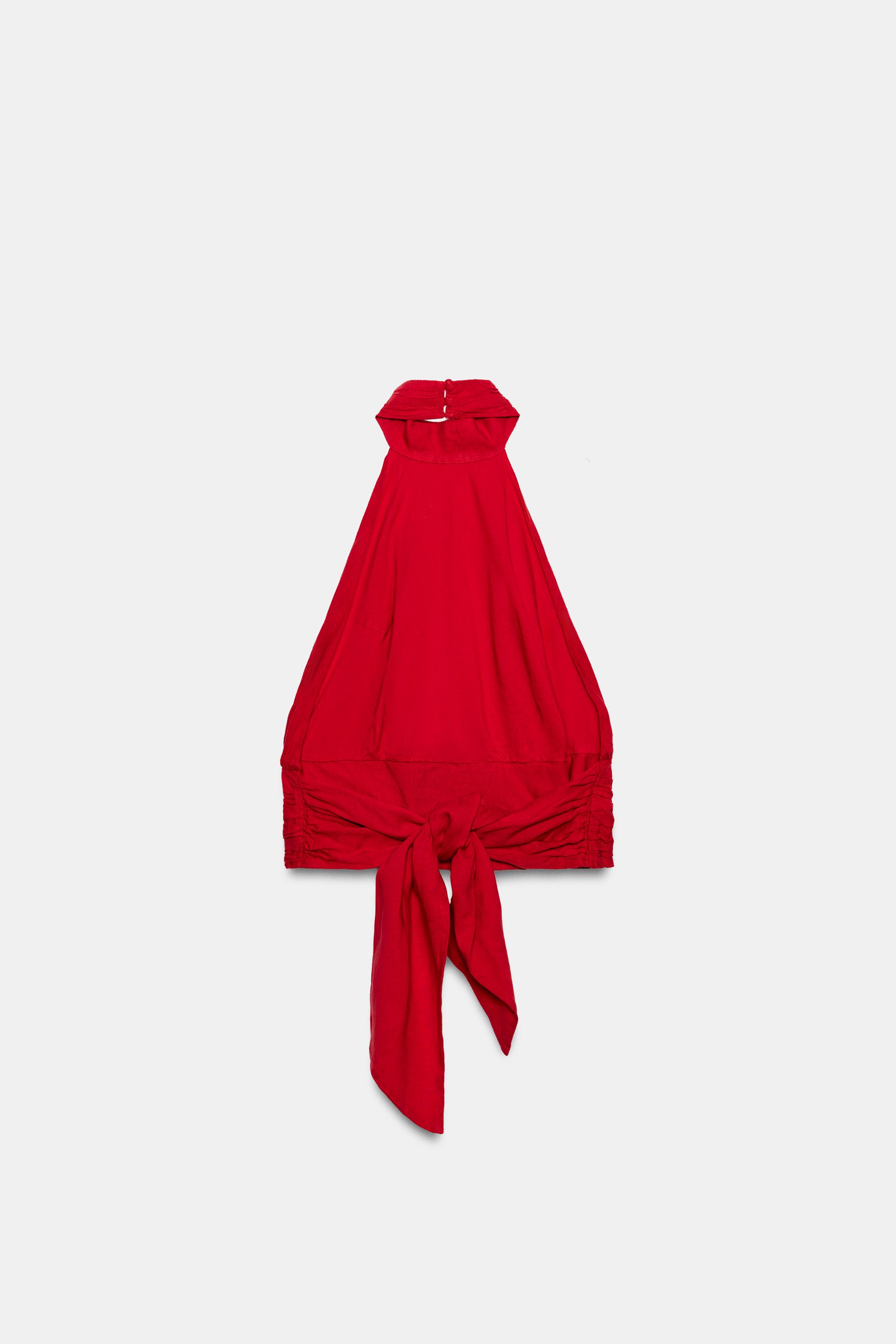 Женские рубашки Zara LINEN BACK TIE HALTER TOP — фото 8