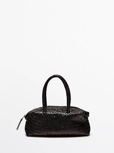 Zara Small woven nappa leather satchel bag - Black