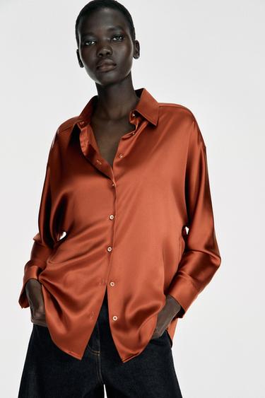 SATIN SHIRT - Terracotta by Zara