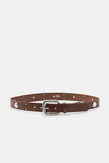 STUDDED LEATHER BELT - Brown by Zara