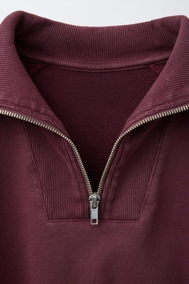 Zara LABEL ZIP SWEATSHIRT - Wine