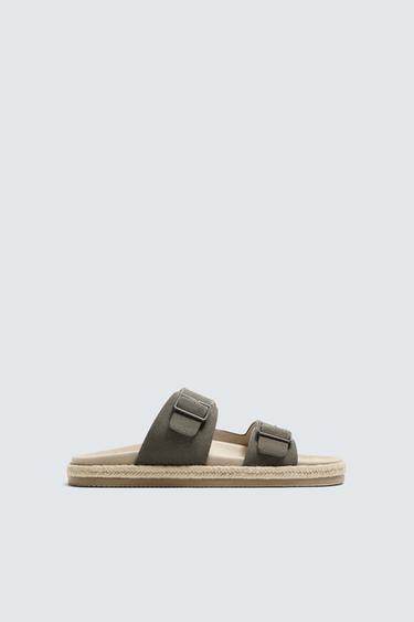 DOUBLE STRAP LEATHER SANDALS - Taupe Grey by Zara