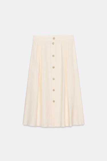 LINEN BLEND MIDI SKIRT WITH BUTTONS - Ecru by Zara - Image 0
