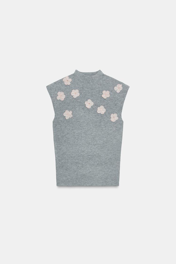 JEWEL EMBELLISHED RELIEF FLORAL TOP Grey ZARA United Kingdom