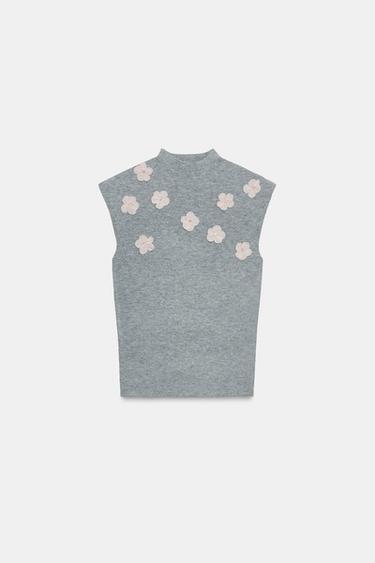 JEWEL EMBELLISHED RELIEF FLORAL TOP - Grey by Zara - Image 3