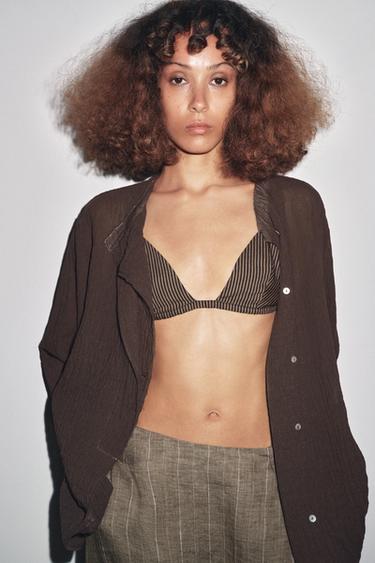 Zara STRIPED LINEN TRIANGLE BRA - 178