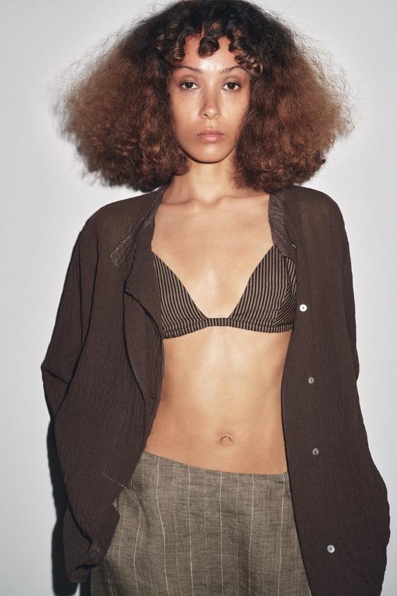 STRIPED LINEN TRIANGLE BRA