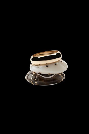 Zara 3-PACK OF RESIN STUDDED BANGLES - Golden