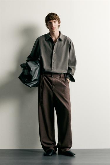 RELAXED FIT PLEATED TROUSERS WITH BELT - Brown / Taupe by Zara