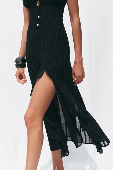ROBE MI-LONGUE LINGERIE FIL MÉTALLISÉ - Noir de Zara - Image 4