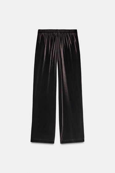 PANTALON LARGE VELOURS - Marron foncé de Zara - Image 1