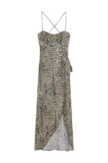 LINEN BLEND PRINT CORSETRY-INSPIRED DRESS
