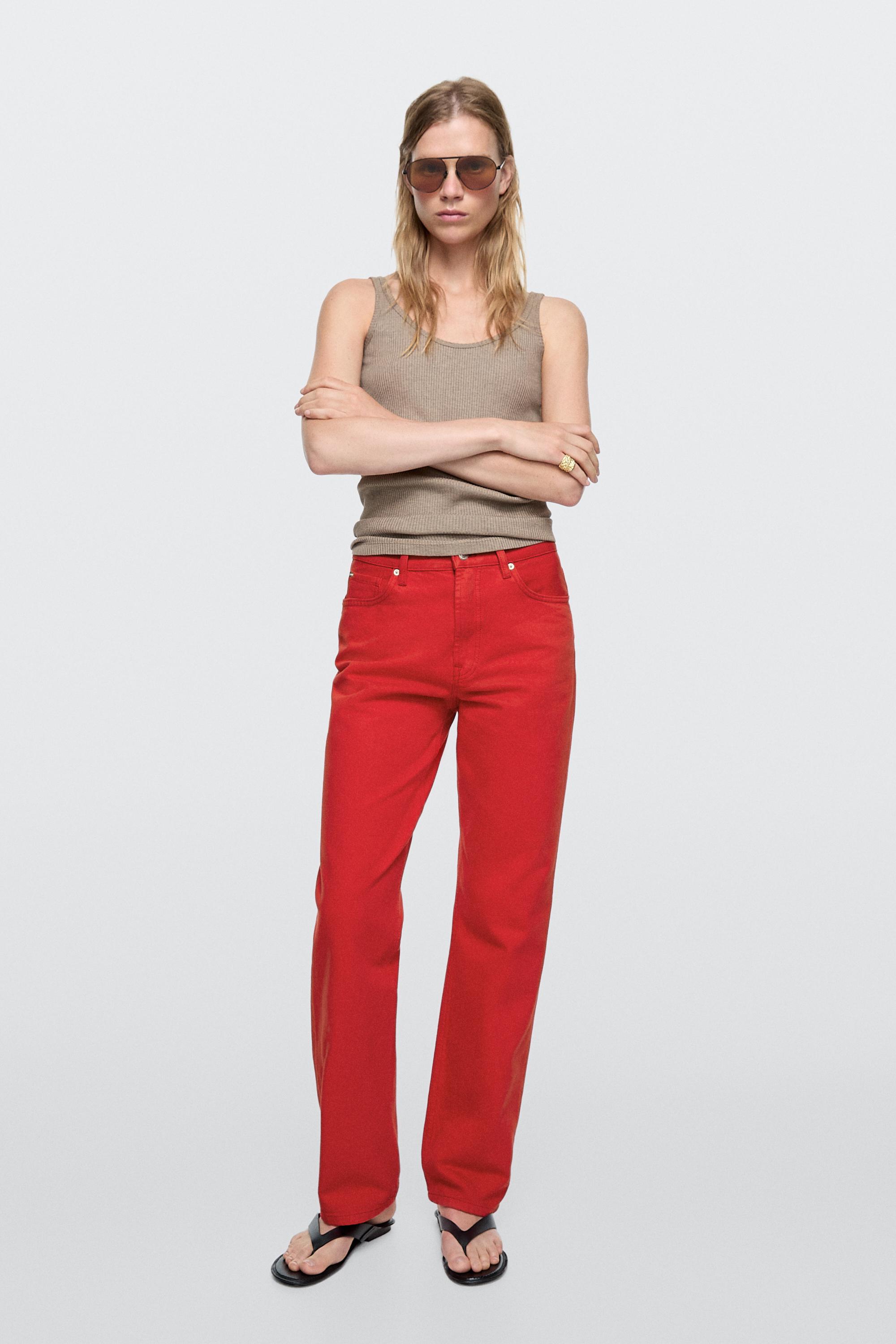 Straight-leg high-waist jeans — Red
