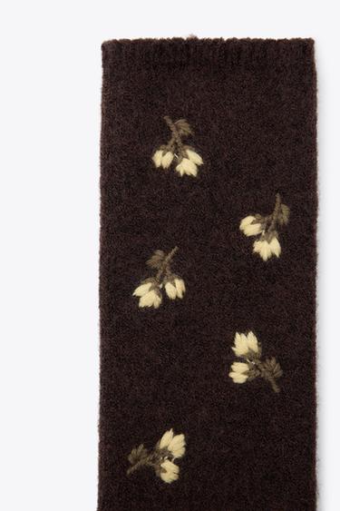 MITAINES EN MAILLE BRODÉES FLEURS - Marron de Zara - Image 2