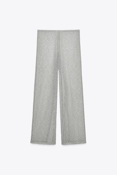 CUT-OUT KNIT WIDE-LEG TROUSERS - Light grey by Zara - Image 6