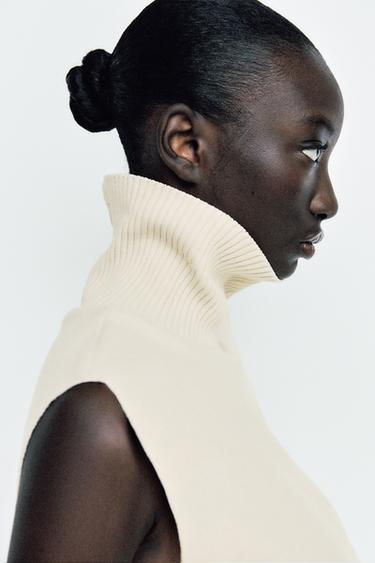 Zara SOFT HIGH COLLAR TOP - Ecru