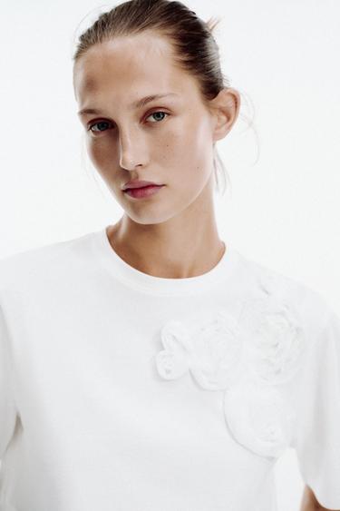 T-SHIRT FLEUR VOLUME - Blanc de Zara - Image 2