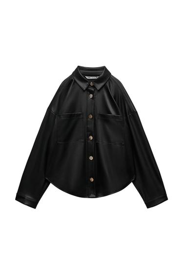 FAUX LEATHER OVERSHIRT WITH GOLDEN BUTTONS