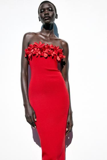FLORAL KNIT MIDI DRESS - Red by Zara - Image 1