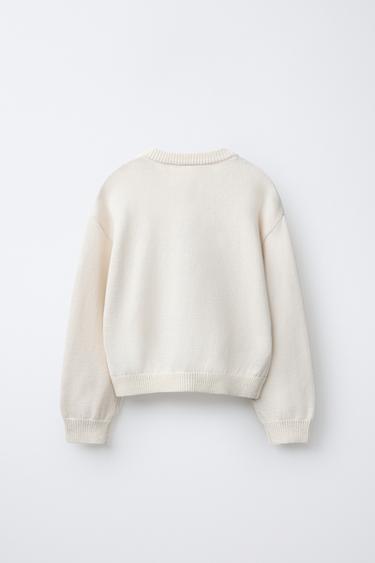 DOG EMBROIDERY KNIT JUMPER - Light beige by Zara - Image 1