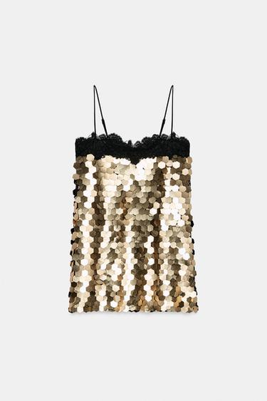 ZW COLLECTION SEQUIN MINI DRESS - Golden by Zara - Image 3