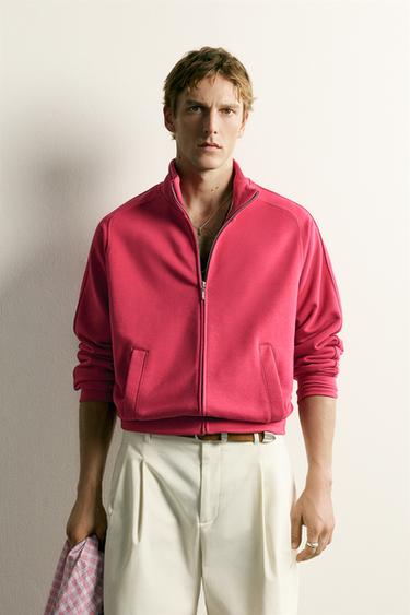 RELAXED FIT ZIP-UP SWEATSHIRT - Fuchsia by Zara