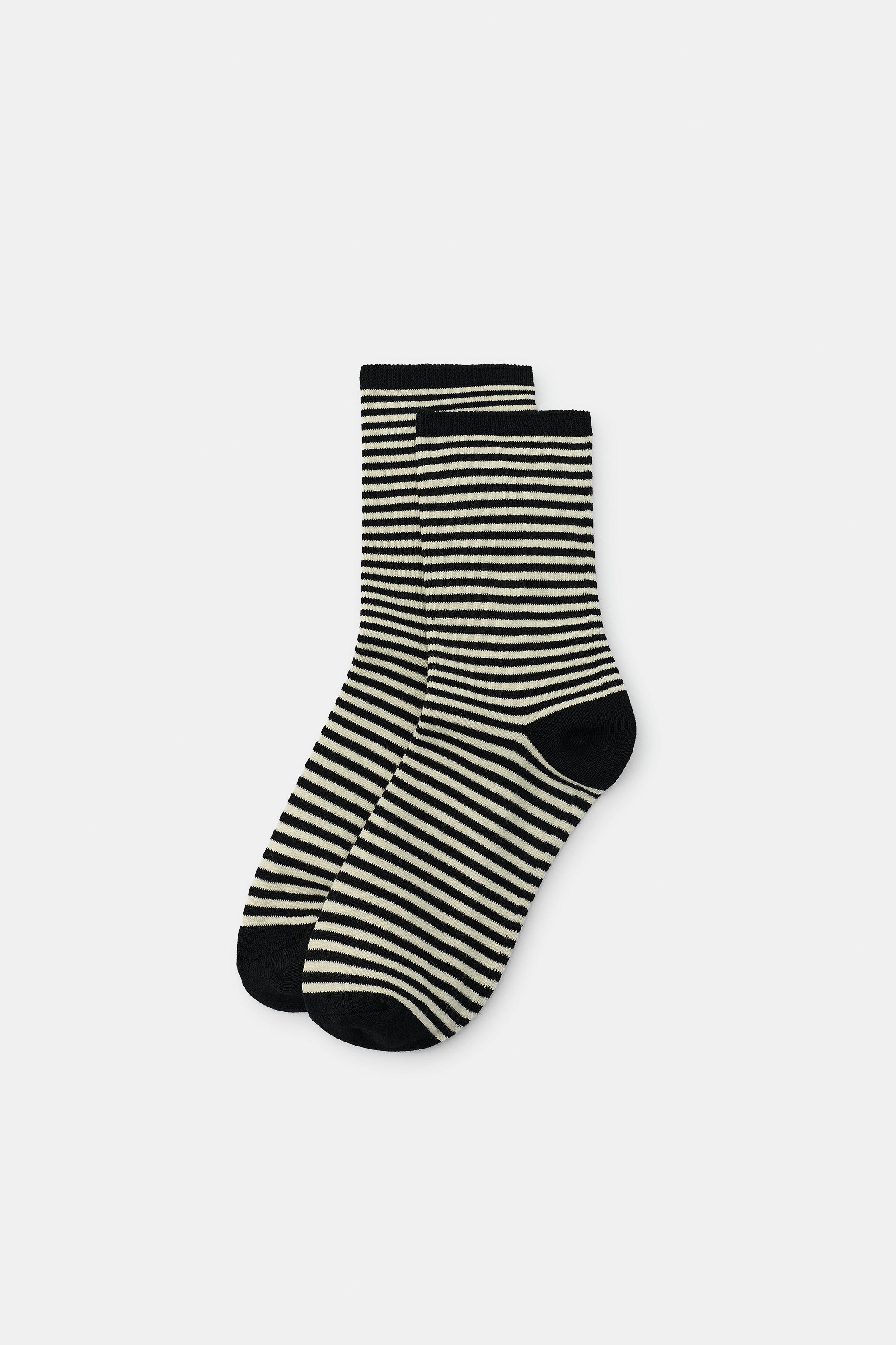 STRIPED JACQUARD SOCKS — Black