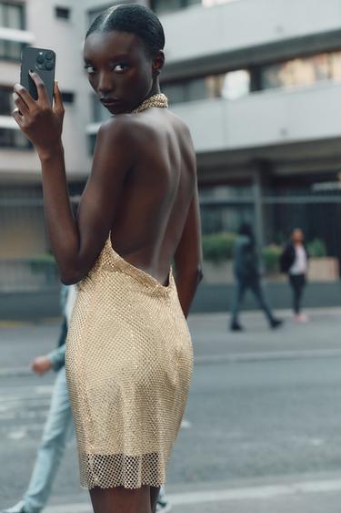 SPARKLY HALTERNECK DRESS - Golden by Zara - Image 4