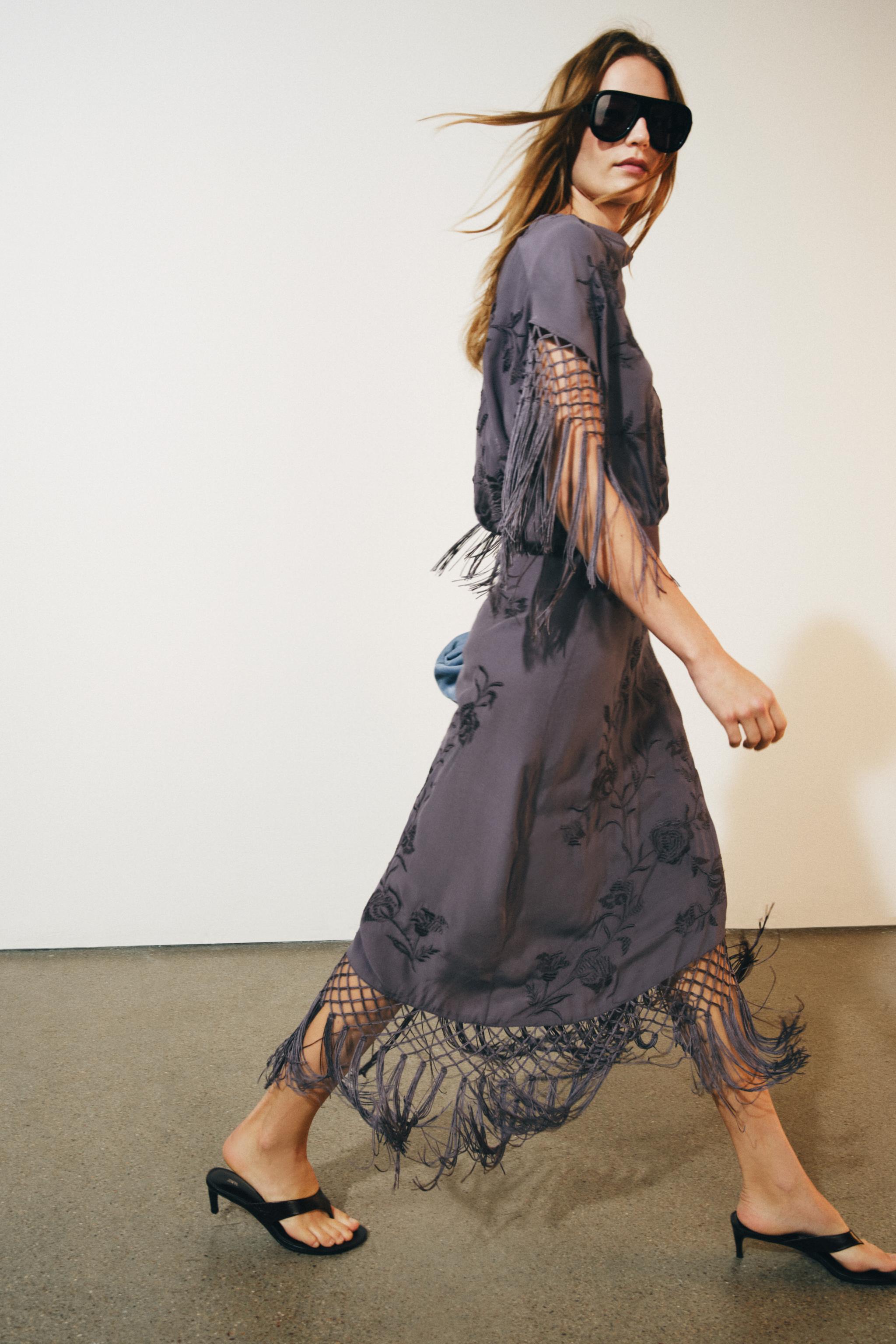 ZW COLLECTION EMBROIDERED FRINGE DRESS