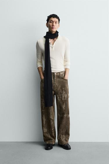 JEANS BAGGY FIT FLOCADO - Beige de Zara - Imagen 0