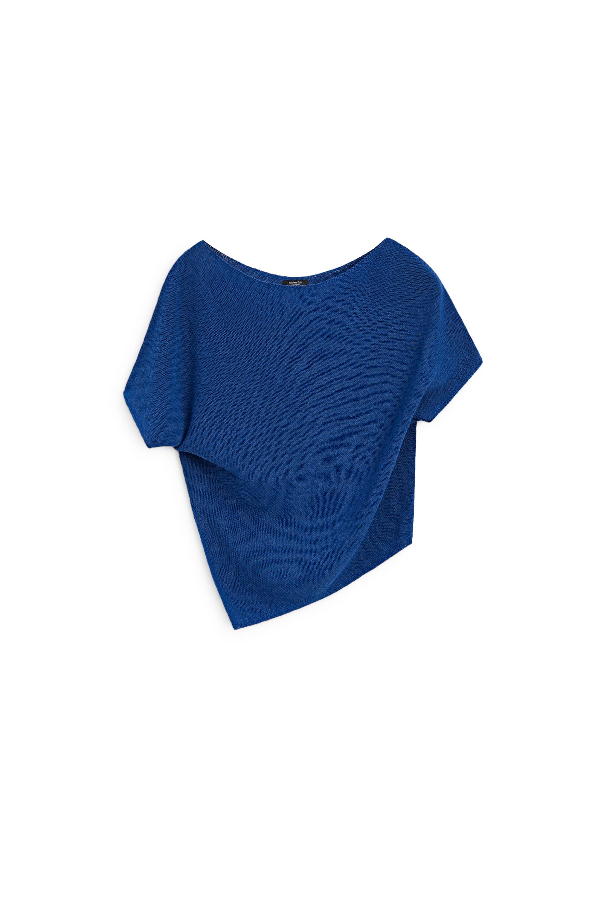 Asymmetric short sleeve linen T-shirt - Bluish | ZARA United States